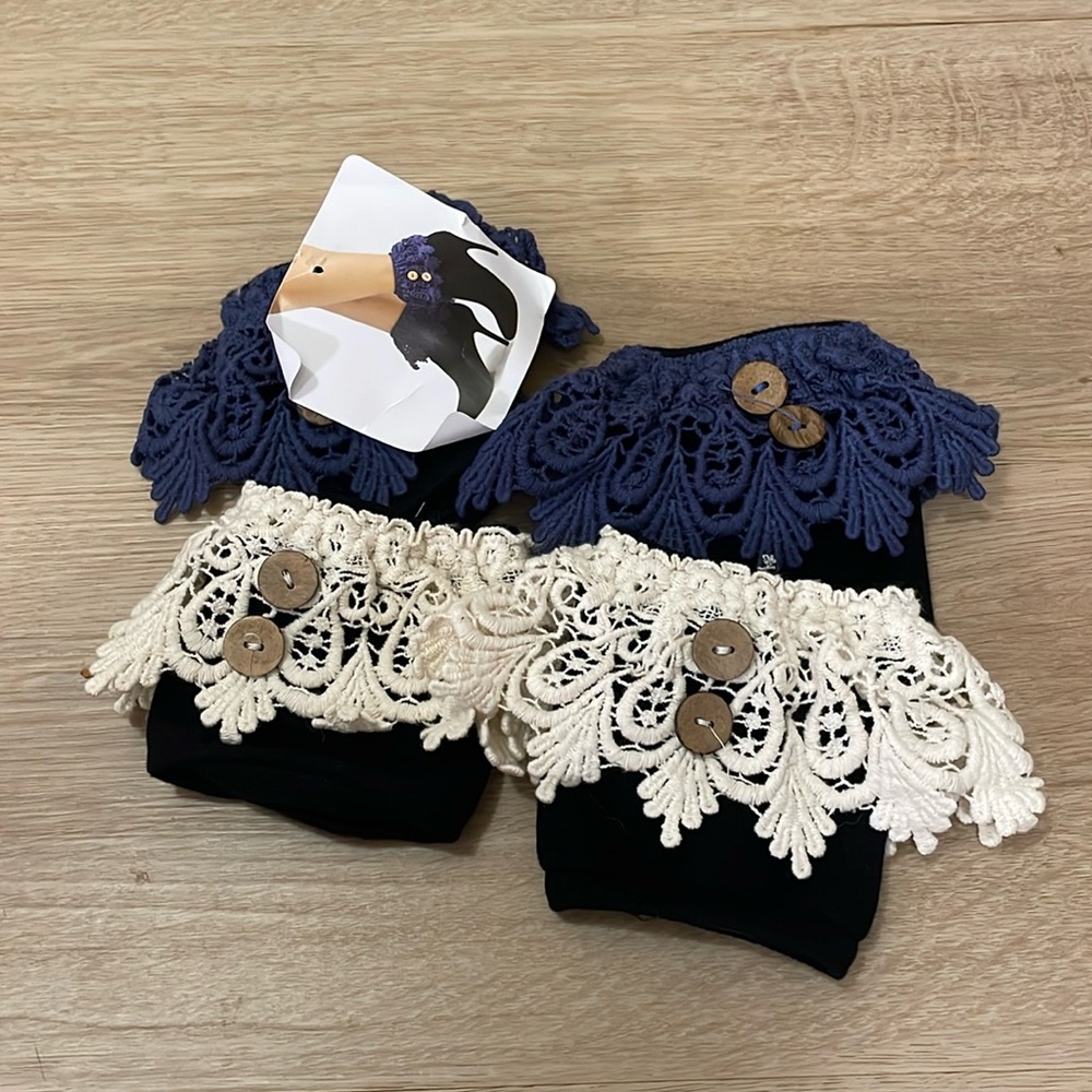 Blue and Cream Lace Boot Cuffs